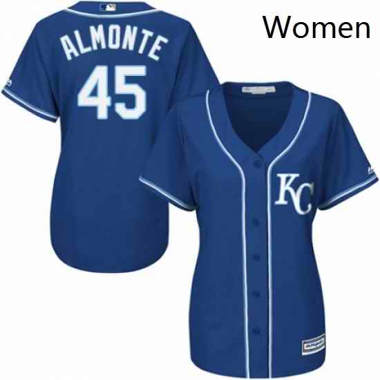 Womens Majestic Kansas City Royals 45 Abraham Almonte Replica Blue Alternate 2 Cool Base MLB Jersey